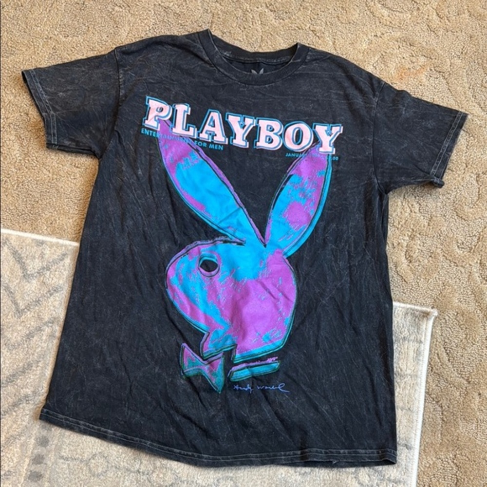 PLAYBOY Black Tee with Blue and Pink Logo